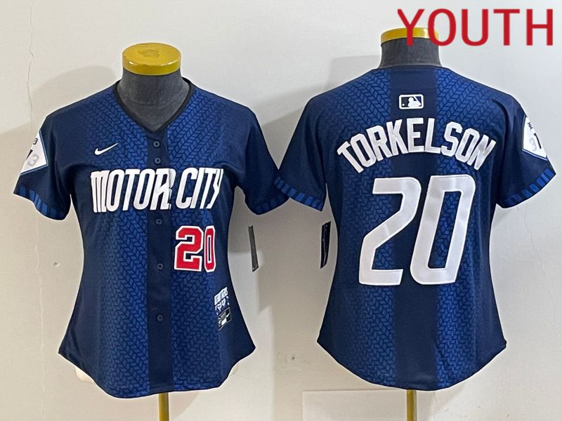 Youth Detroit Tigers 20 Torkelson Blue City Edition Nike 2024 MLB Jersey style 3